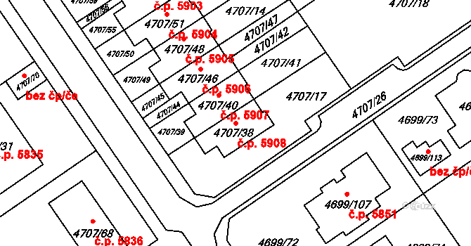 Chomutov 5908 na parcele st. 4707/38 v KÚ Chomutov I, Katastrální mapa