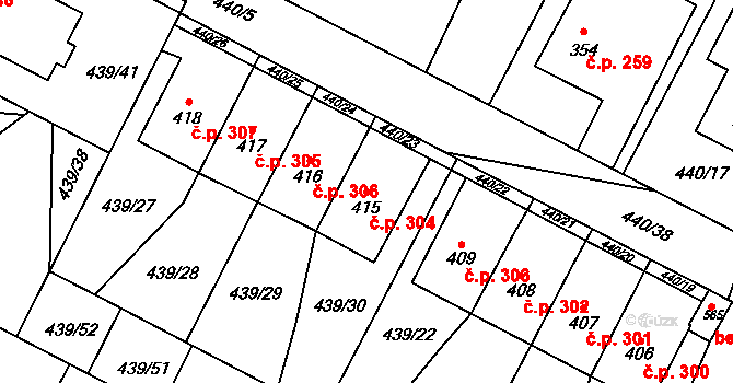 Opatovice nad Labem 304 na parcele st. 415 v KÚ Opatovice nad Labem, Katastrální mapa