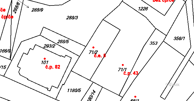 Palačov 5, Starý Jičín na parcele st. 71/2 v KÚ Palačov, Katastrální mapa