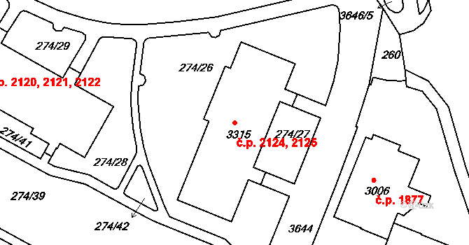 Rakovník II 2124,2125, Rakovník na parcele st. 3315 v KÚ Rakovník, Katastrální mapa