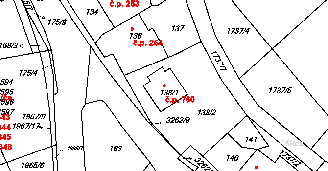 Kamenice nad Lipou 760 na parcele st. 138/1 v KÚ Kamenice nad Lipou, Katastrální mapa