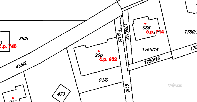 Sezemice 922 na parcele st. 266 v KÚ Počaply nad Loučnou, Katastrální mapa