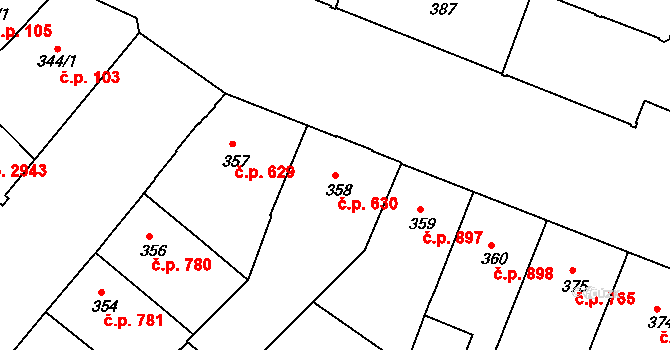 Louny 630 na parcele st. 358 v KÚ Louny, Katastrální mapa