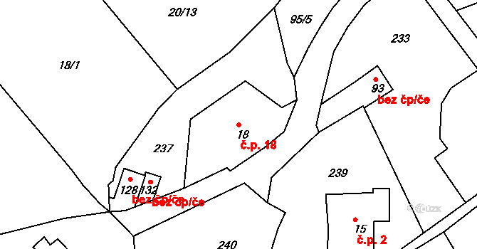 Bohdašín 18, Červený Kostelec na parcele st. 18 v KÚ Bohdašín nad Olešnicí, Katastrální mapa