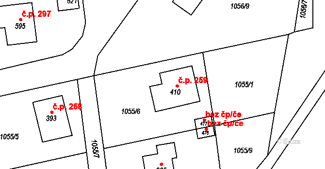 Prostřední Lánov 259, Lánov na parcele st. 410 v KÚ Prostřední Lánov, Katastrální mapa