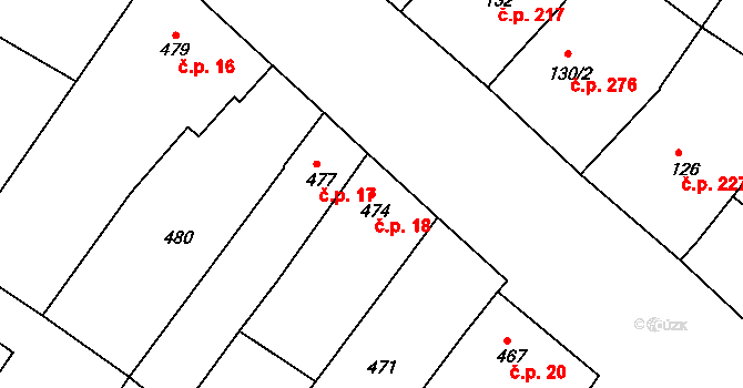 Perná 18 na parcele st. 474 v KÚ Perná, Katastrální mapa