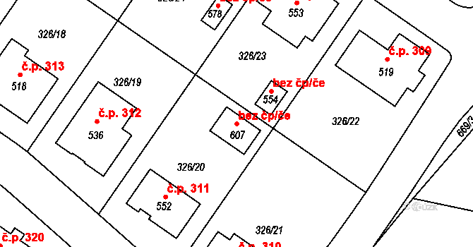 Dukovany 102894981 na parcele st. 607 v KÚ Dukovany, Katastrální mapa