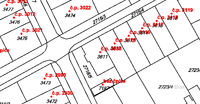 Kroměříž 3083 na parcele st. 3611 v KÚ Kroměříž, Katastrální mapa