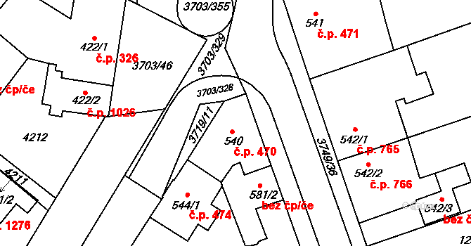 Dobřany 470 na parcele st. 540 v KÚ Dobřany, Katastrální mapa