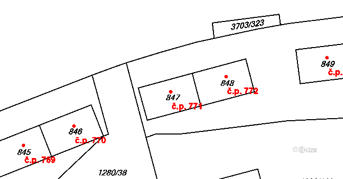 Dobřany 771 na parcele st. 847 v KÚ Dobřany, Katastrální mapa