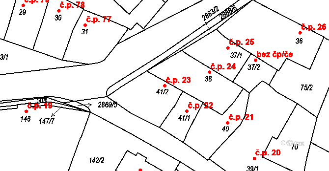 Blížkovice 23 na parcele st. 41/2 v KÚ Městys Blížkovice, Katastrální mapa
