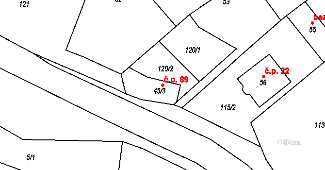 Malhotice 89 na parcele st. 45/3 v KÚ Malhotice, Katastrální mapa