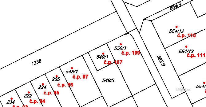 Přerov VIII-Henčlov 107, Přerov na parcele st. 549/1 v KÚ Henčlov, Katastrální mapa