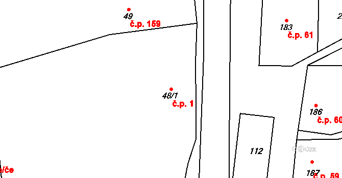 Chotusice 1 na parcele st. 48/1 v KÚ Chotusice, Katastrální mapa