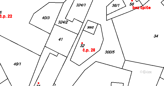 Chrást 28, Křesetice na parcele st. 32 v KÚ Chrást u Křesetic, Katastrální mapa