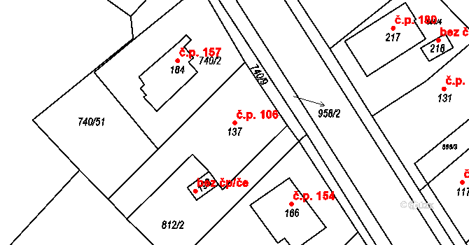 Kovanice 106 na parcele st. 137 v KÚ Kovanice, Katastrální mapa