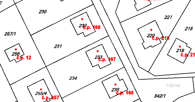 Černé Budy 167, Sázava na parcele st. 233 v KÚ Černé Budy, Katastrální mapa
