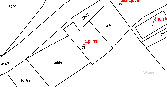 Radvančice 11, Zbraslavice na parcele st. 29 v KÚ Útěšenovice, Katastrální mapa