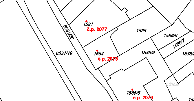 Mělník 2078 na parcele st. 1584 v KÚ Mělník, Katastrální mapa