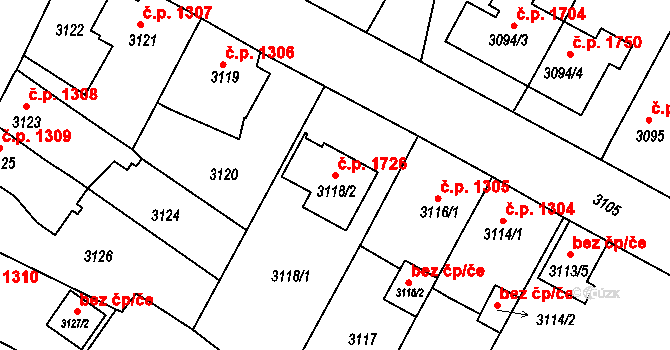 Dobrá Voda u Českých Budějovic 1726 na parcele st. 3118/2 v KÚ Dobrá Voda u Českých Budějovic, Katastrální mapa