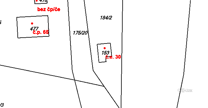 Doudleby 30 na parcele st. 153 v KÚ Doudleby, Katastrální mapa