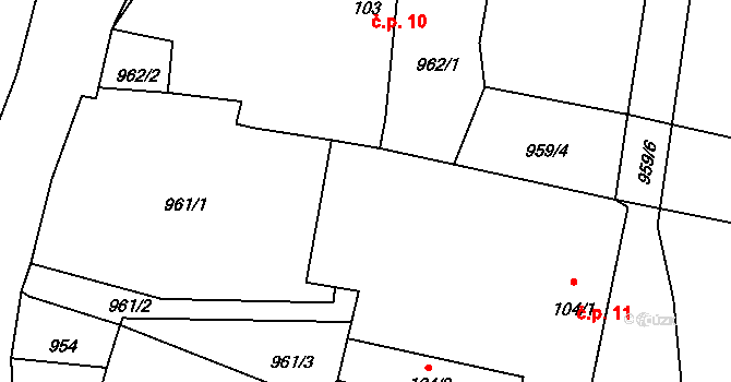 Lhotka 11, Olešnice na parcele st. 104/1 v KÚ Lhotka u Třebče, Katastrální mapa