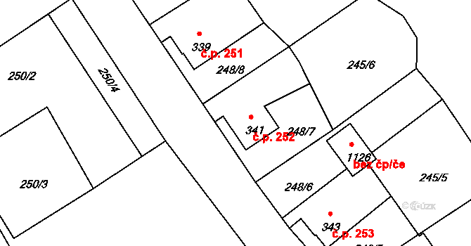 Hroznětín 252 na parcele st. 341 v KÚ Hroznětín, Katastrální mapa