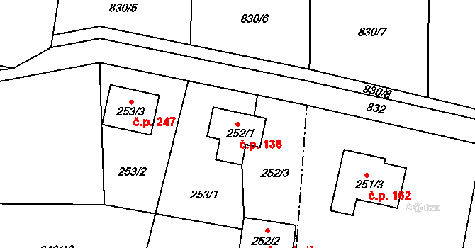 Jenišov 136 na parcele st. 252/1 v KÚ Jenišov, Katastrální mapa