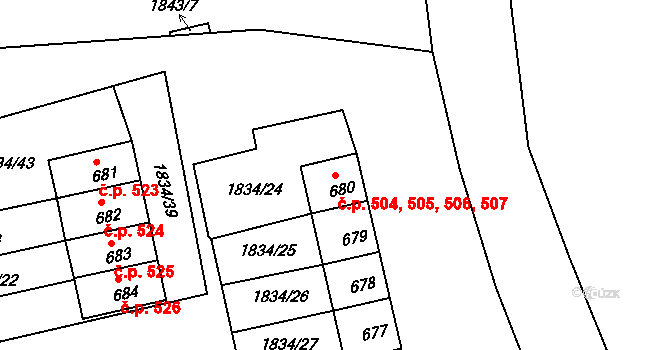 Teplá 504,505,506,507 na parcele st. 677 v KÚ Teplá, Katastrální mapa