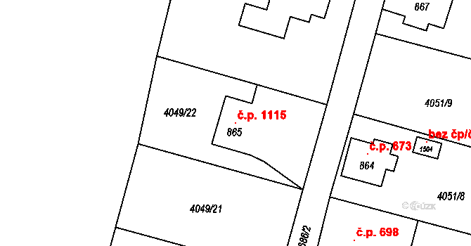 Mikulášovice 1115 na parcele st. 865 v KÚ Mikulášovice, Katastrální mapa