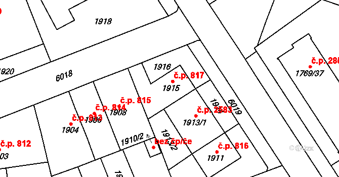 Jihlava 817 na parcele st. 1915 v KÚ Jihlava, Katastrální mapa