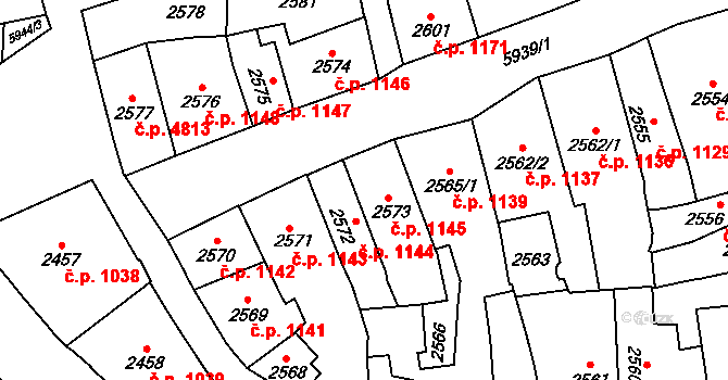 Jihlava 1145 na parcele st. 2573 v KÚ Jihlava, Katastrální mapa
