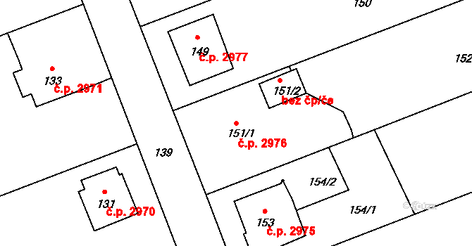 Helenín 2976, Jihlava na parcele st. 151/1 v KÚ Helenín, Katastrální mapa