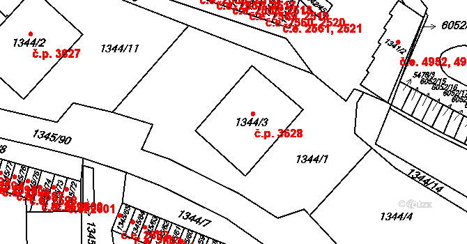 Jihlava 3628 na parcele st. 1344/3 v KÚ Jihlava, Katastrální mapa