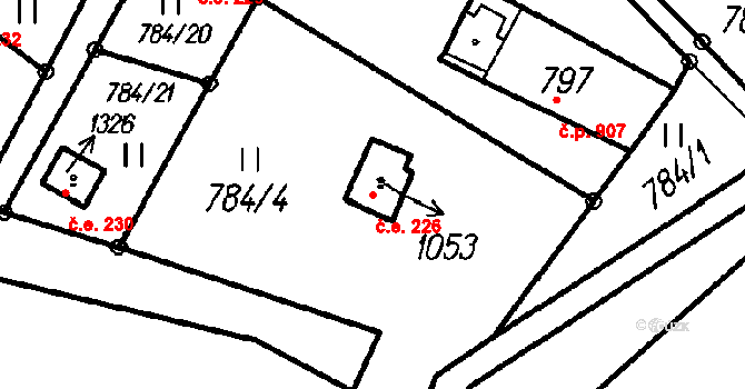 Čeladná 226 na parcele st. 1053 v KÚ Čeladná, Katastrální mapa