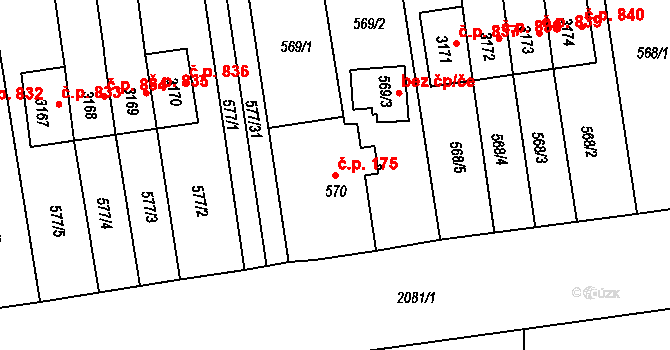 Lyžbice 175, Třinec na parcele st. 570 v KÚ Lyžbice, Katastrální mapa