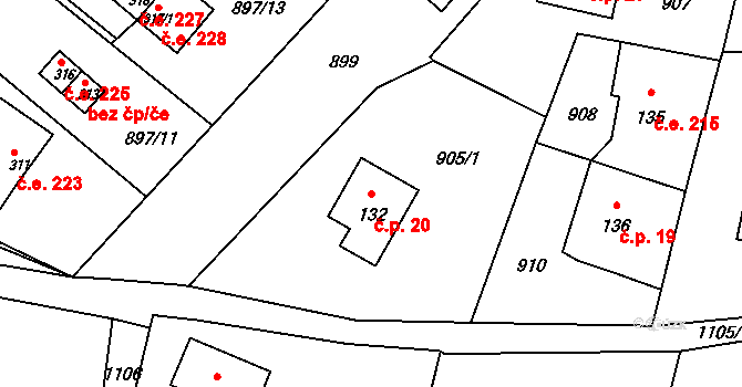 Maxov 20, Radvanec na parcele st. 132 v KÚ Radvanec, Katastrální mapa