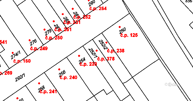 Žabčice 378 na parcele st. 252/1 v KÚ Žabčice, Katastrální mapa