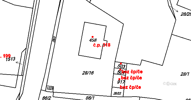 Velká Dobrá 318 na parcele st. 458 v KÚ Velká Dobrá, Katastrální mapa