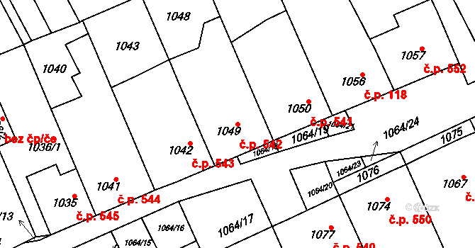 Vnorovy 542 na parcele st. 1049 v KÚ Vnorovy, Katastrální mapa