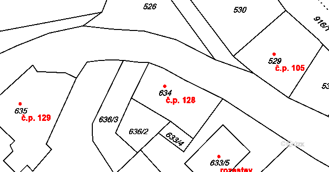 Krásné Loučky 128, Krnov na parcele st. 634 v KÚ Krásné Loučky, Katastrální mapa