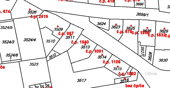 Kladno 1091 na parcele st. 3513 v KÚ Kladno, Katastrální mapa