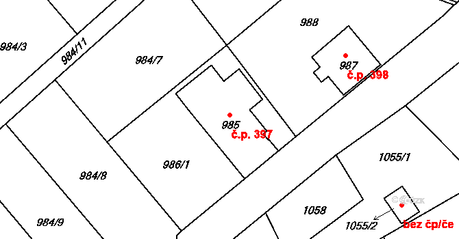 Pod Cvilínem 397, Krnov na parcele st. 985 v KÚ Opavské Předměstí, Katastrální mapa