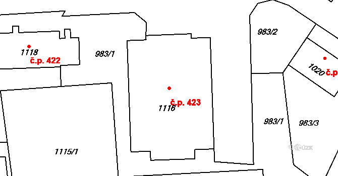 Horní Těrlicko 423, Těrlicko na parcele st. 1116 v KÚ Horní Těrlicko, Katastrální mapa