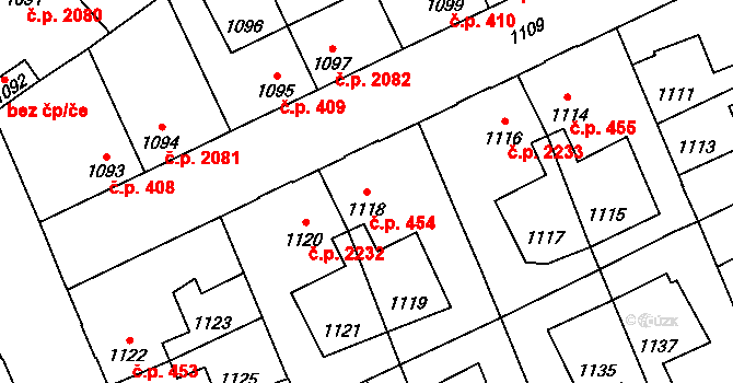 Kročehlavy 454, Kladno na parcele st. 1118 v KÚ Kročehlavy, Katastrální mapa