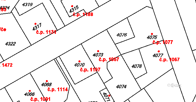 Kročehlavy 1057, Kladno na parcele st. 4073 v KÚ Kročehlavy, Katastrální mapa
