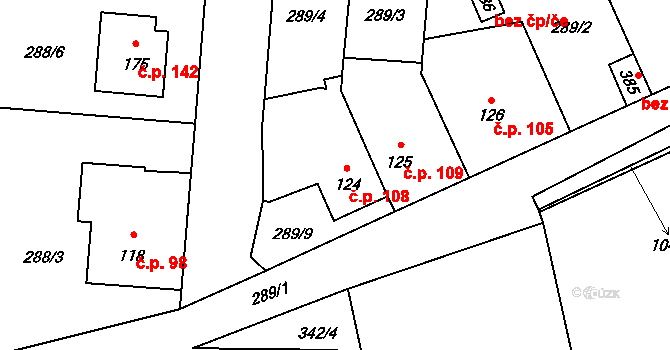 Tuklaty 108 na parcele st. 124 v KÚ Tuklaty, Katastrální mapa