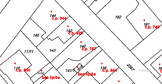 Stará Boleslav 787, Brandýs nad Labem-Stará Boleslav na parcele st. 140 v KÚ Stará Boleslav, Katastrální mapa
