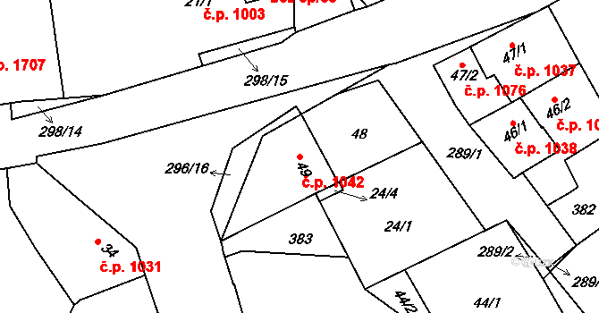 Švermov 1042, Kladno na parcele st. 49 v KÚ Hnidousy, Katastrální mapa
