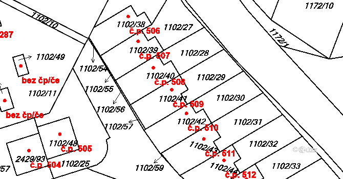 Dačice V 509, Dačice na parcele st. 1102/41 v KÚ Dačice, Katastrální mapa